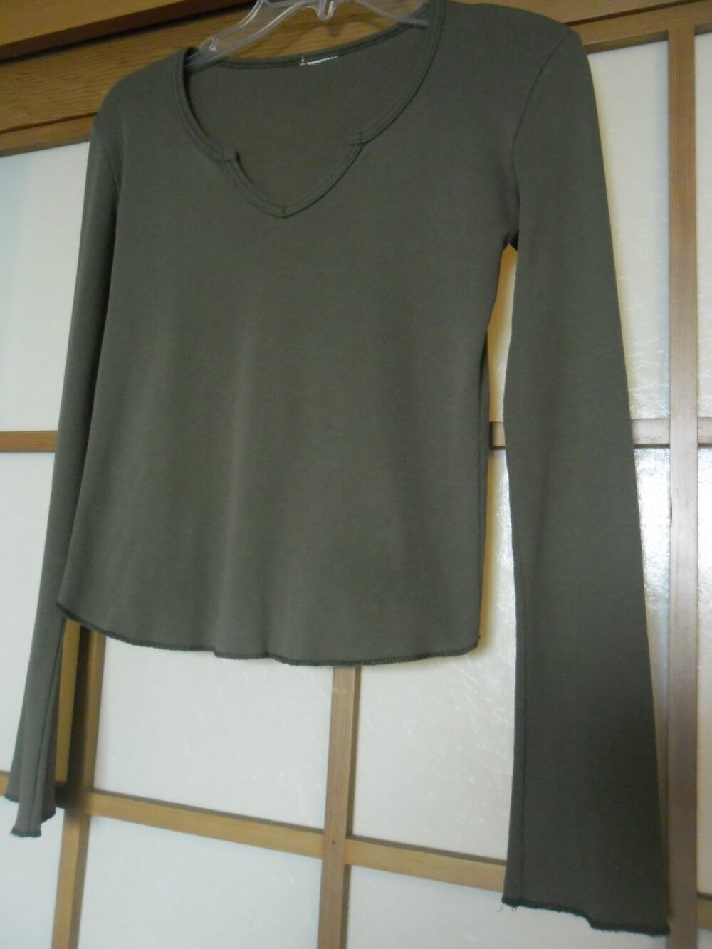 Olive Green Ribbed Long Sleeve Top. Small size.